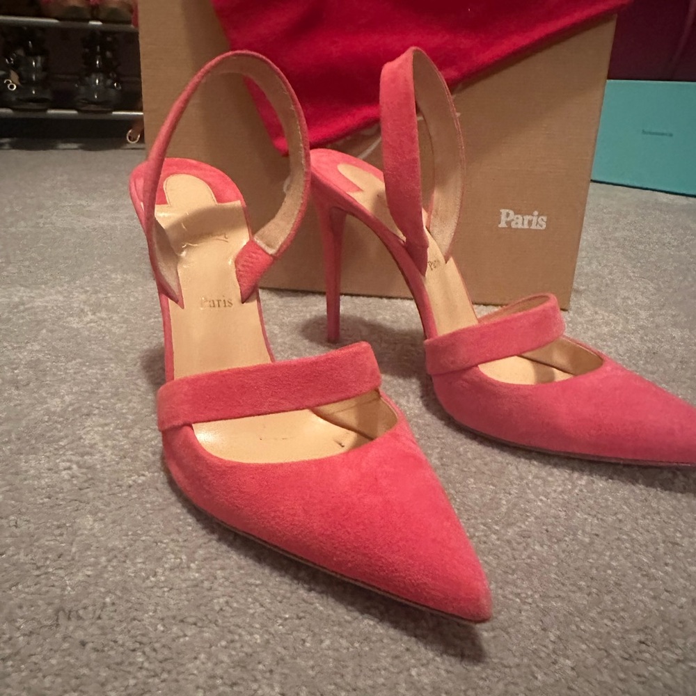 Christian Louboutin Pink Suede Slingback Heels